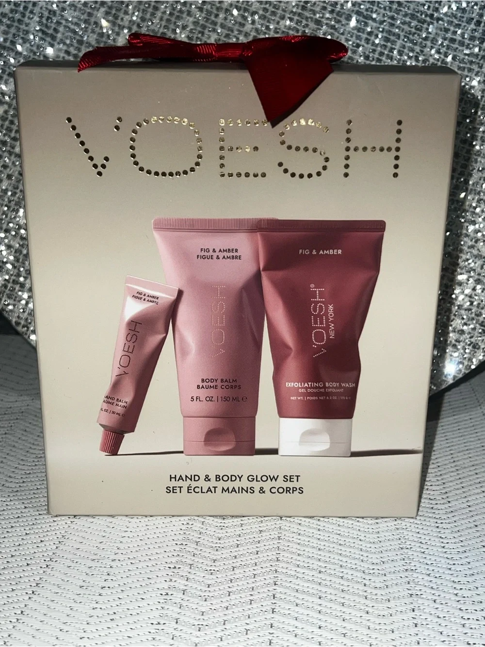 VOESH New York Fig & Amber Hand & Body Glow Set NWT 3-Piece